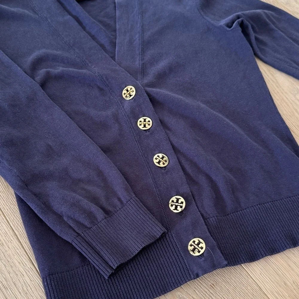 Tory Burch Navy 100% Cotton lightweight Cardigan XSmall